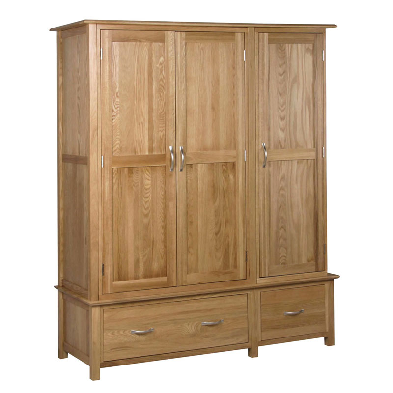 Almari Pakaian Tiga Pintu 2 Laci Oak Moden