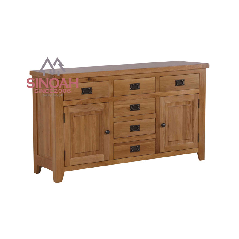 Kayu Oak Desa 2 Pintu 6 Laci Sideboard